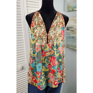 Joie Sheer Floral Halter Top Medium Chiffon